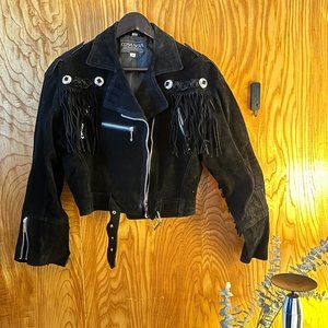 Vintage Black Suede Cropped Moto Fringe Jacket *PLEASE READ DESCRIPTION*